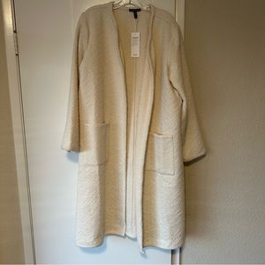NWT Eileen Fisher Collarless Jacket Round Neck White L/G